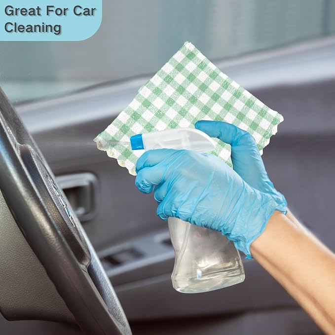 Green Checkered Kitchen Towels Dish Cloths Set of 6 Microfiber Cleaning Cloths for Cars Super Absorbent Machine