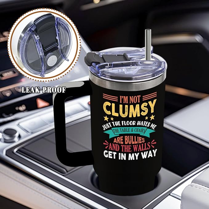 DUUV Funny Tumbler with Sarcastic Quote, I'm Not Clumsy 40 Oz Tumbler with Handle Lid and Straws, Cool Birthday Gift for Women Men, Funny Saying Gifts for Christmas Thanksgiving, 1PCS
