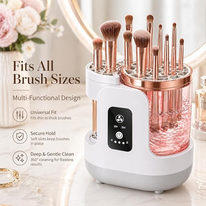Electric Makeup Brush Cleaner Machine with Automatic Cleaning and Drying Functions Portable Makeup Brush Cleaner for All Size of Makeup Brushes Gifts for Makeup Lovers