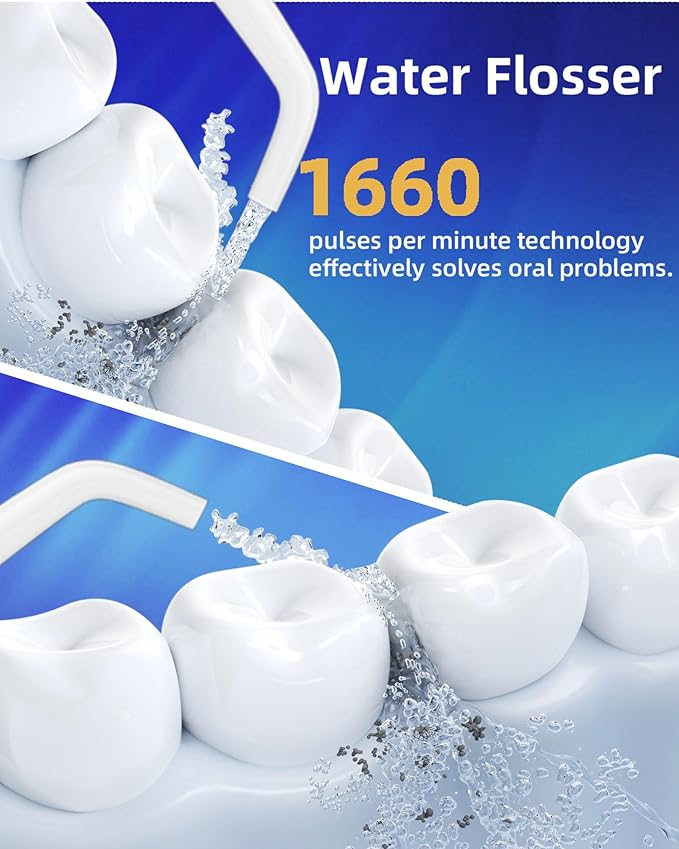 Electric Water Dental Flosser - Cordless Portable Teeth Cleaner, Rechargeable 320ML Larger Water Tank Oral Irrigator, 4 Modes with 5 Jet Tips and Travel Bag, IPX7 Waterproof (White)