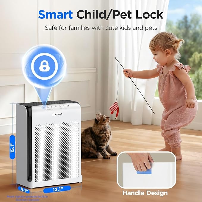 MOOKA Air Purifiers for Home Pets Large Room 2200ft² with ECO Mode, 20dB Ultra-Quiet HEPA Air Filter for Bedroom with Aromatherapy Nightlight, Air Cleaner for Pet Hair Dander Odor Dust Smoke, M200L