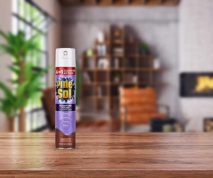 Pine-Sol Aerosol Furniture Polish Spray, 4-in-1 Cleans Conditions Protects and Shines Finished Wood Furniture, Cabinets, Tables and Paneling, Lavender Scent, 12.7 Oz
