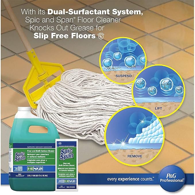 Spic and Span Floor and Multi Surface Cleaner, Bulk Liquid Detergent and Degreaser for Commercial Kitchens and Bathrooms, 1 gal (Case of 3)