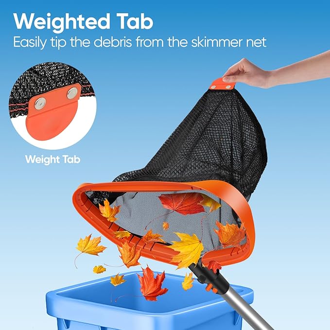17.5" Pool Net, Pool Skimmer Net with Double-Layer Netting Bag, Aluminum Frame, Deep Nylon Net, Large Capacity Pool Cleaning Net, Leaf Skimmer Rake Net for Above Ground & In-ground Pools (No Pole)