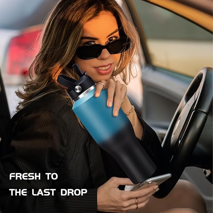 Insulated Water-Bottle 40oz with Sleeve - Vacuum Metal Insulated Flask Water Bottle Fits in The Car, Bike, Treadmill, Stroller, Golf Cart Cup Holder, Travel Coffee Mug, Cold for 48 Hrs, Hot for 24 Hrs