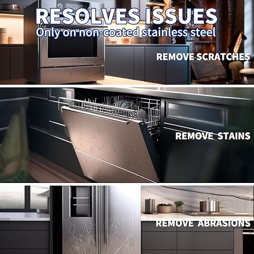 Stainless Steel Scratch Remover Kit, Suitable for Sinks & Appliances Scratch Repair & Polish, Used for Non-Coated Stainless Steel & Easily Remove Rust, Discoloration