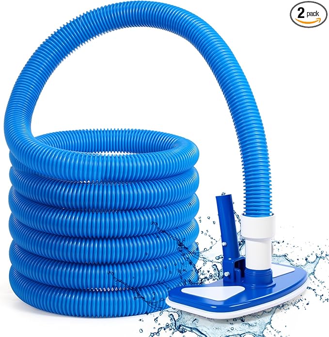 2 Pcs Pool Cleaning Vacuum Kits include 11.8" Swimming Pool Vacuum Head with Flexible Wheels and 1-1/2" x 18 FT Hoses for Inground Above Ground Pond Cleaning, Pole Not Included(Round Corner)