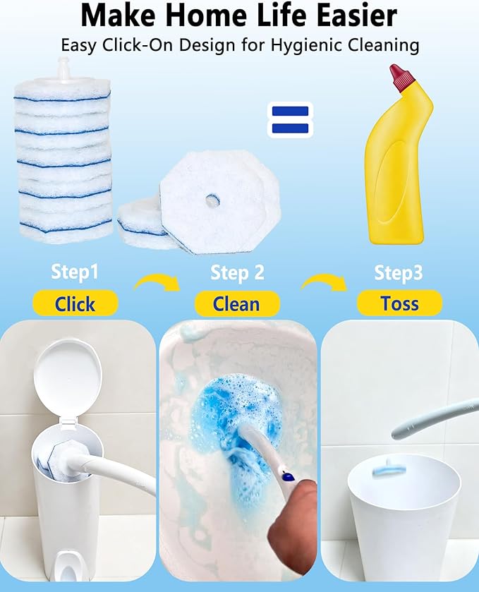 60 Count Disposable Toilet Bowl Wand Refills Compatible with Clorox Toilet Wand, Powerful Foaming Cleaner Brush Heads for Deep Cleaning & Stain Removal