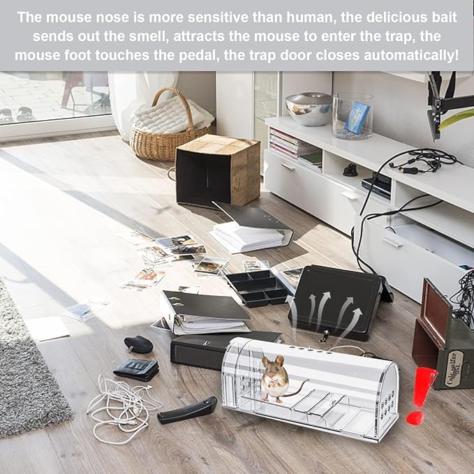 4 Pcs Humane Mouse Traps No Kill, Live Mouse Traps Indoor for Home, Reusable Mice Small Rat Trap Catcher for House & Outdoors