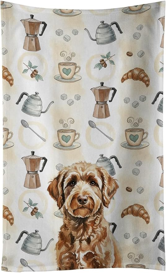 Caroline's Treasures Chocolate Labradoodle Coffee Bar Kitchen Towel Velour Plush Front and Cotton Loop Back Machine Washable