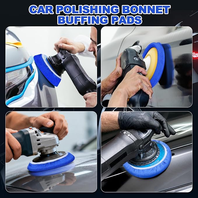 15 PCS Car Polisher Pad Bonnet 7 to 8 Inch, Car Polishing Bonnet Buffing Pads, Lamb Fleece Buffing Pad Cover, 10*Microfiber 5*Woollen