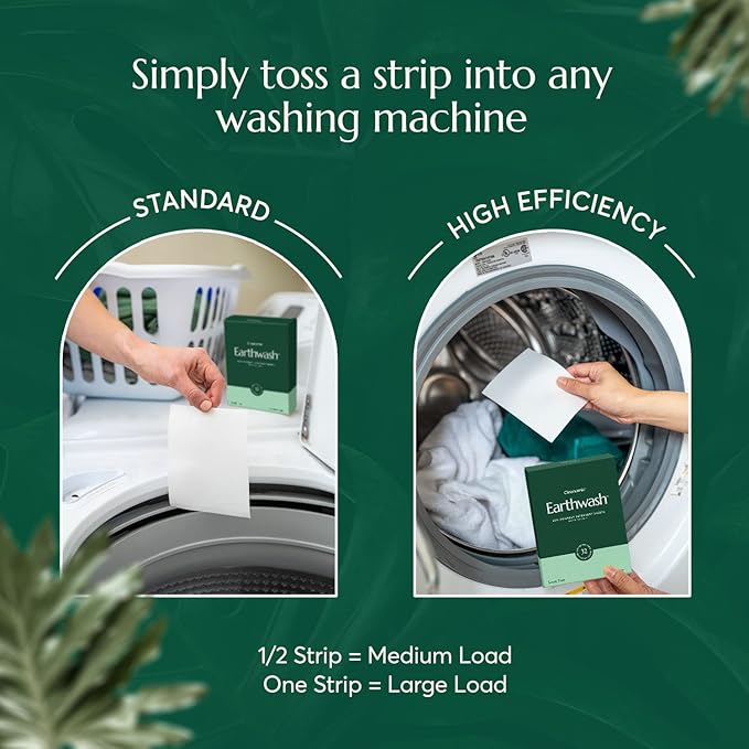 earthwash Laundry Sheets, Scent-Free (32 Loads), The Perfect Plastic Free Detergent Strips, Ideal for TravelHome Use. Biodegradable-Easy Dissolve, True Eco-Wash