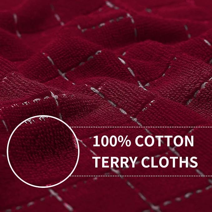 Homaxy Kitchen Towels and Dishcloths Set, 12 x 12 and 13 x 28 Inches, Set of 10 Bulk Cotton Terry Kitchen Towels Set, Checkered Designed, Soft and Super Absorbent Dish Towels, Brick Red