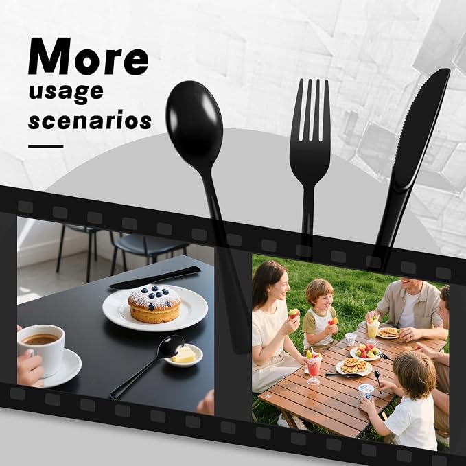 Plastic Silverware 150 PCS Disposable Silverware Heavy Duty Utensil Sets 50 Of Each Forks Knives & Spoons Disposable Cutlery Set For Easter,Birthday,Baby Shower,Garden Party,Wedding(150,Black)