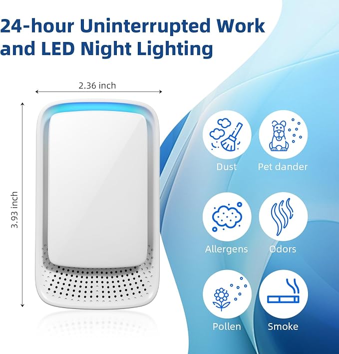 2026 Upgraded Air Ionizer Purifier for Home,6 Pack Plug-in Negative Ion Generator Air Freshener for Bedroom Bathroom Kitchen Office Pet Room, Quiet Filterless Ionic Air Cleaner for Smoke Dust