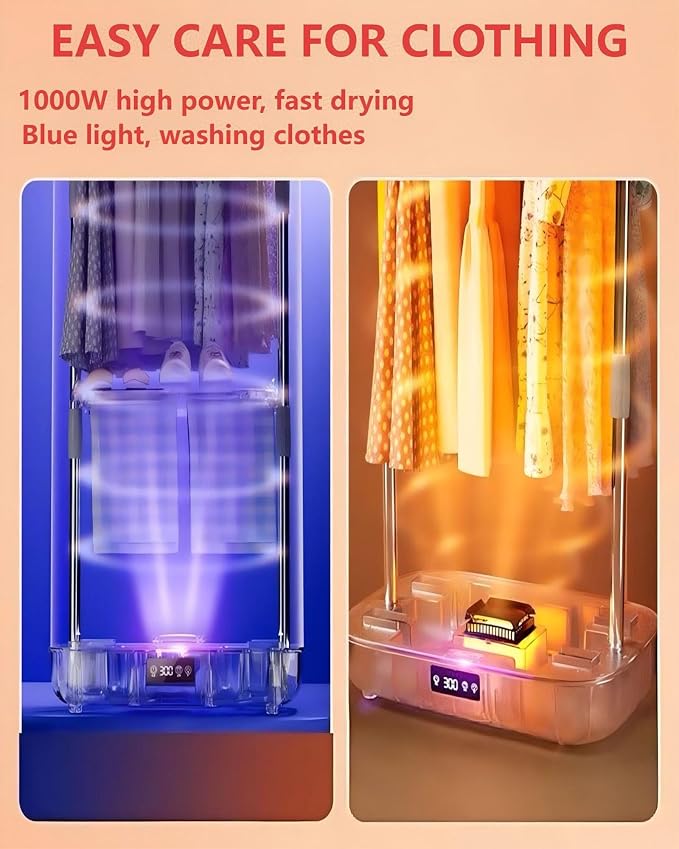 Portable Clothes Dryer with Remote Control, Foldable Mini Dry Cabinet, Fast Drying & Quiet Operation, Suitable for Small Spaces, Apartments, RVs, Dormitories and Travel