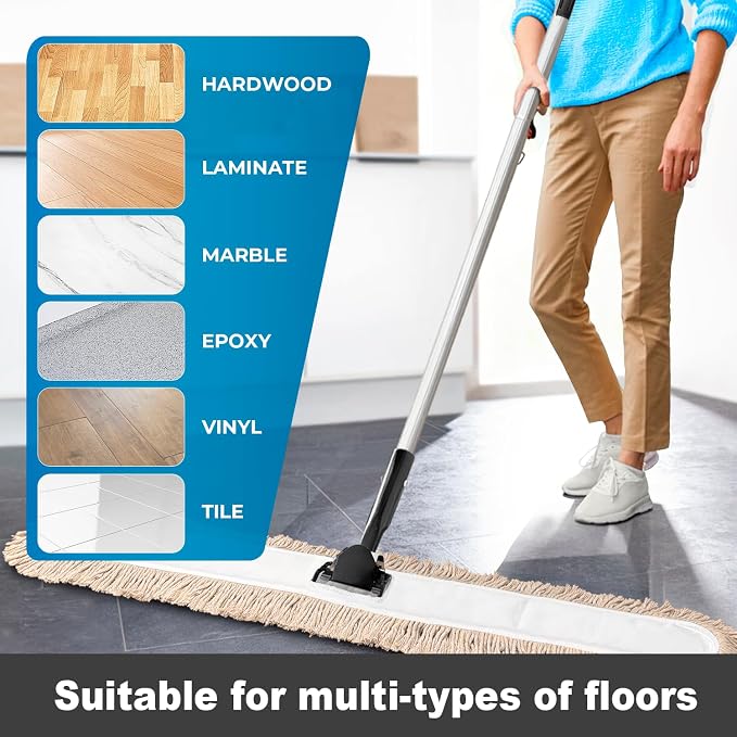 ARTIPOLY Commercial Dust Mop & Floor Sweeper，55" Industrial Dry Mop with Heavy Duty Long Handle, Premium Cotton Dust Mop Head for Hardwood Floors, Industrial, Commercial, and Residential Cleaning
