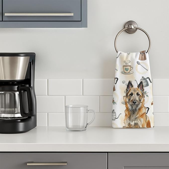 Caroline's Treasures Belgian Laekenois Coffee Bar Kitchen Towel Velour Plush Front and Cotton Loop Back Machine Washable