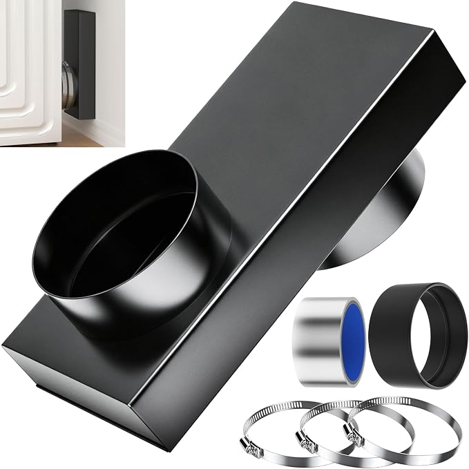 84049 Periscope Dryer Vent, Upgraded Stainless Steel Adjustable 0-5" Telescoping Dryer Vent Connector, Ultra Slim & Flat Low Profile Design for Tight Spaces Replacement Vents (Black)