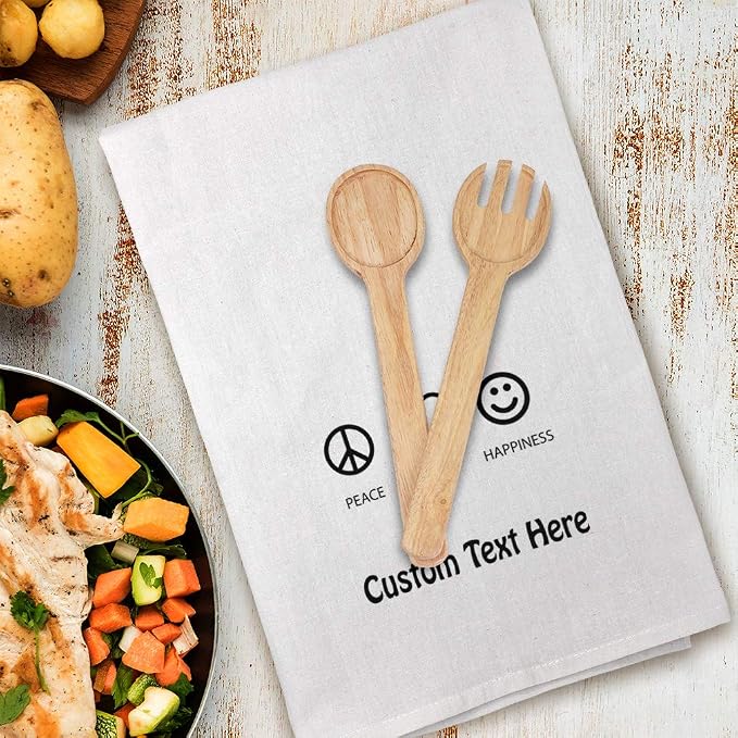 Style In Print Custom Decor Flour Kitchen Towels Peace Love Happiness Inspiration & Motivation Inspiration & Motivation Happiness Cleaning Supplies Dish Towels Personalized Text Here