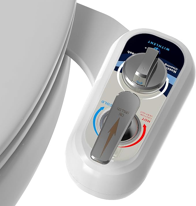 Bidet Attachment for Toilet Warm Water Left - Hot and Cold Self-Cleaning, Dual Nozzle, Non-Electric Bidet Attachment for Toilet Seat, Adjustable Water Pressure, Rear and Feminine Wash, Lever Control