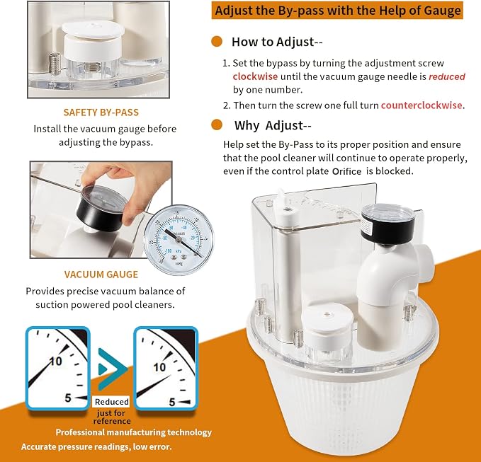 Replace for R211100 Vac-Mate Pool Cleaner Dispenser Box, Multi-Function Vacuum Skimmer Attachment Replacement, Includes Strainer Basket, Pressure Gauge