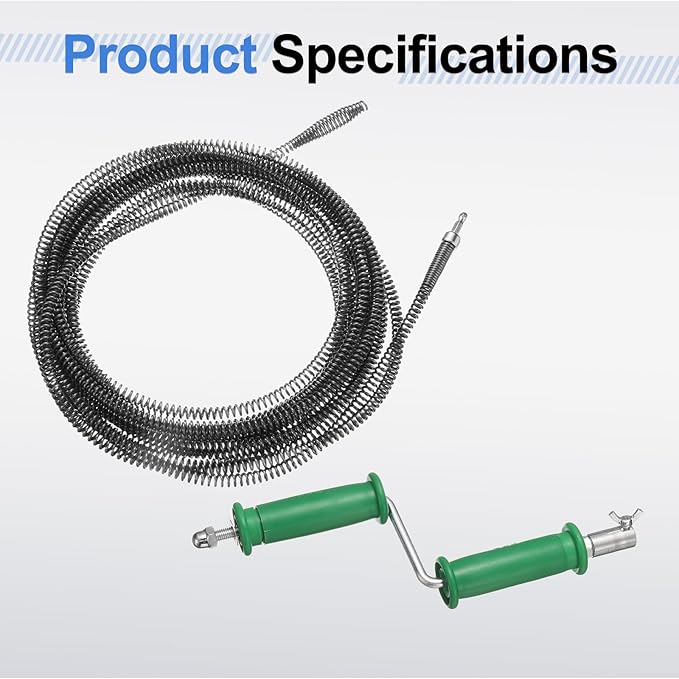 HARFINGTON Plumbing Drain Auger 3/8" (10mm) Dia. 39.4ft Manual Toilet Snake Flexible Drain Cleaner Tool with Drill Connector Spring Unclog Hair for Bathroom Kitchen Toilet Bathtub Sewer Sink