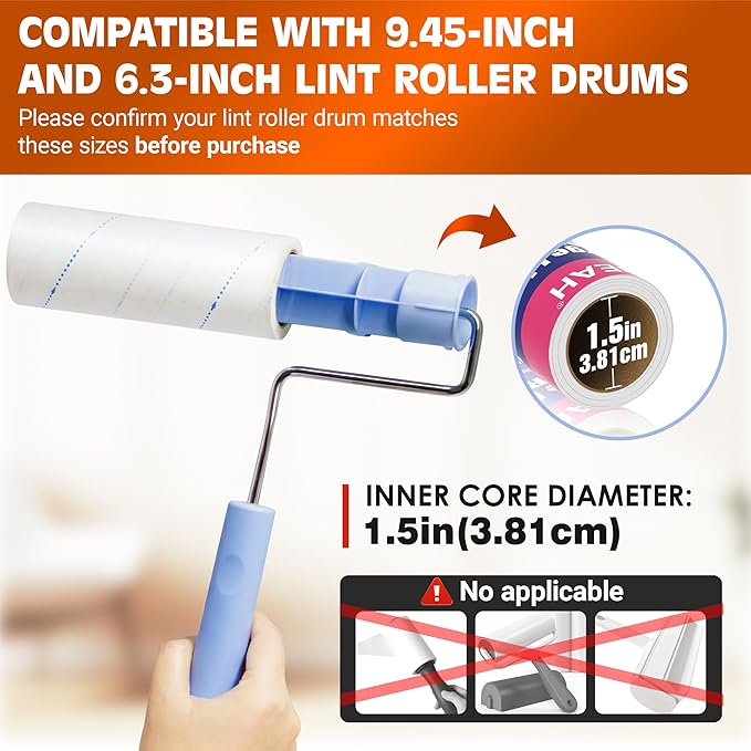 9.45 Inch Extra Sticky Lint Roller Refills 3 Pack (270 Sheets),Lint Roller Refills;Compatible with 9.45 Inch Lint Rollers Inner Diameter Required:1.5 Inches.