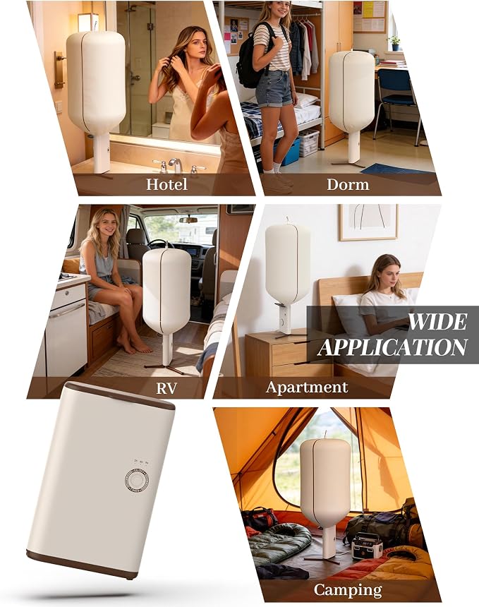 Portable Dryer for Clothes, 3/6/9-Hr Timer, Fragrance Disc, UV Care Light | Mini Compact Foldable Clothes Dryer Machine, Low Noise, Energy Saving, for Laundry Apartment RV Hotel Dorm