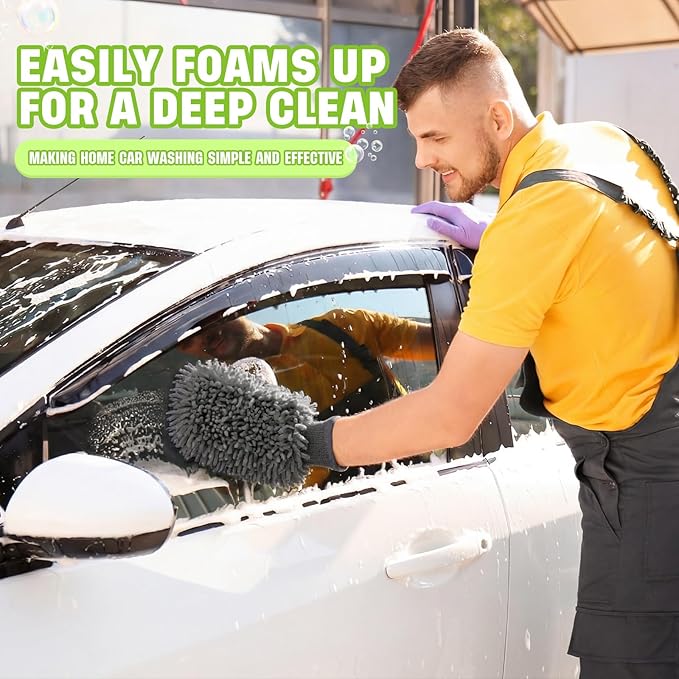 48 Pack Car Wash Mitt Bulk Microfiber, 10'' x 8'' Chenille Car Wash Mitt Gloves, Scratch Free Double Sided No Lint No Marks for Truck SUV and All Vehicle Surfaces (Grey)