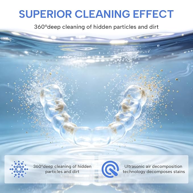 Ultrasonic Retainer Cleaner-45kHz Retainer Cleaner Machine,4 Modes Ultrasonic Cleaner for Dentures, Aligners,Mouth Guards, Braces,Toothbrush,Jewelry-200ML Dental Pod(White)
