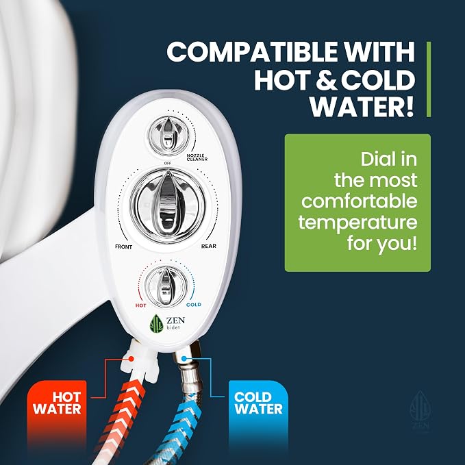 Warm Hot and Cold Bidet Attachment- Dual Nozzle Warm Water Bidet Attachment for Toilet with Self-Cleaning Nozzles and Ceramic Valves - Easy to Install Bidet with Picture Instructions