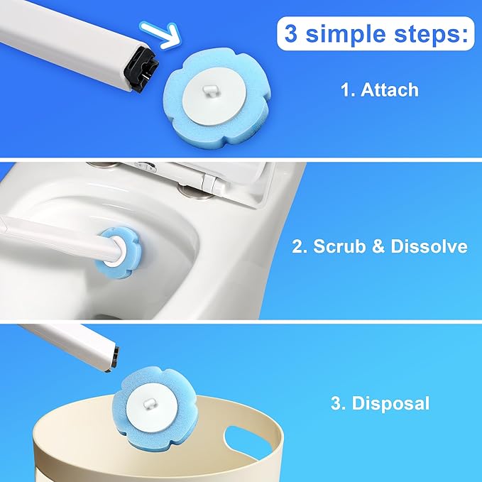 JOYMOOP Flat Mop and Bucket Set with Microfiber Pad, 12 Disposable Toilet Brushes with Stainless Steel Holder, Multi-Functional Cleaner for Household & Commercial Use, Floors, Windows & Toilets