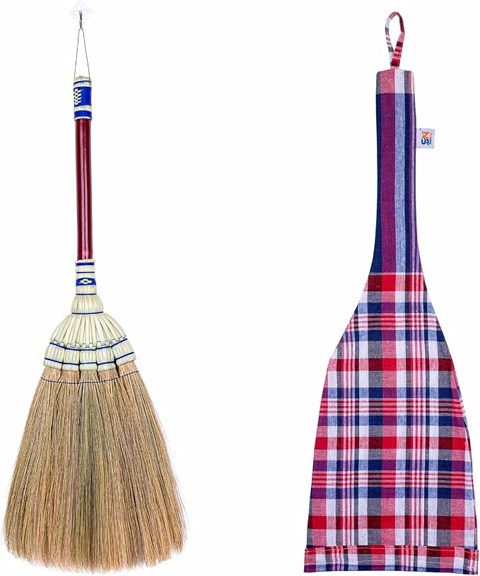 Natural Grass Broom 24" Vintage Retro Made in Thailand, Handmade Broom, Housewarming Gift, Witch Broom, Thai Broom, Bamboo Stick Handle, Kong Grass Broom, Durable Broom for Indoor & Outdoor