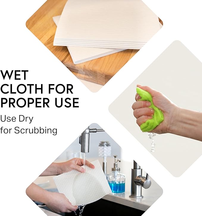 Swedish Wholesale Dishcloths Reusable 8" x 7" Sponge Cloths, Bulk 10 Pack of High Absorbent Cellulose Dish & Kitchen Cleaning Hand Towels, Wring to Dry & Machine Wash, Odor Resistant, White