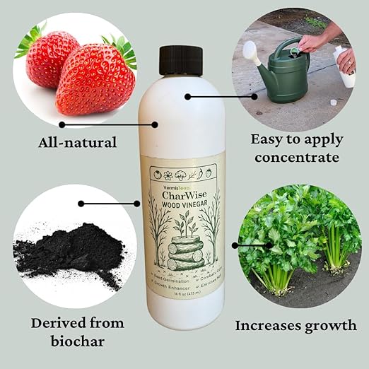 VermisTerra CharWise - 32 oz Wood Vinegar Biostimulant - Seed Germination, Enriches Soil, Growth Enhancer, Combats Odor, Animal Care - pyroligneous Acid, Natural byproduct of biochar