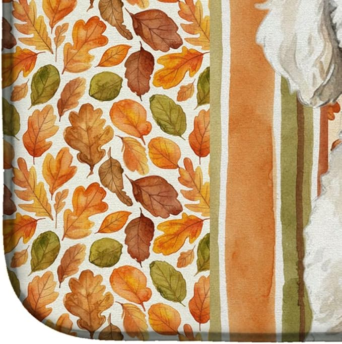 Caroline's Treasures Toy White Poodle Heirloom Fall Dish Drying Mat Absorbent Dish Drying Mat Pad for Kitchen Counter Dish Drainer Mat for Countertop, 14 x 21", Multicolor