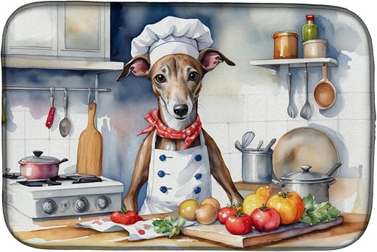 Caroline's Treasures DAC6263DDM Greyhound The Chef Dish Drying Mat Absorbent Dish Drying Mat Pad for Kitchen Counter Dish Drainer Mat for Countertop, 14 x 21", Multicolor