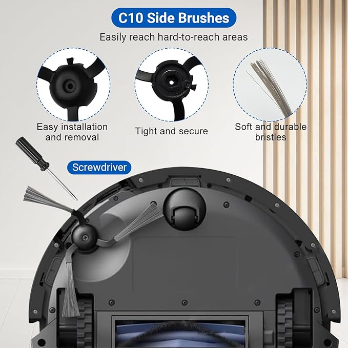 Replacement Kit for Eufy C10 Robot Vacuum – Includes: 2 Main Brushes, 4 Filters, 6 Side Brushes, 6 Dust Bags, 6 Scented Tablets, 1 Cleaning Brush & 1 Screwdriver