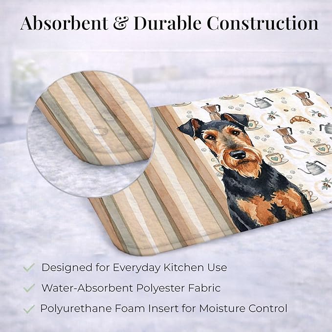 Caroline's Treasures Airedale Terrier Coffee Bar Dish Drying Mat Absorbent Dish Drying Mat Pad for Kitchen Counter Dish Drainer Mat for Countertop, 14 x 21", Multicolor