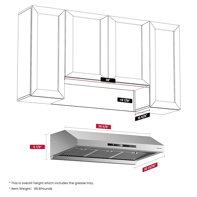 GASLAND Master 36 Inch Under Cabinet Range Hood, 700 CFM for Heavy-Duty Cooking Kitchen Exhaust Fan, 3-speed Powerful Stove Vent Hood 67dB, Three Filters Kitchen Hood with 5000K LED light