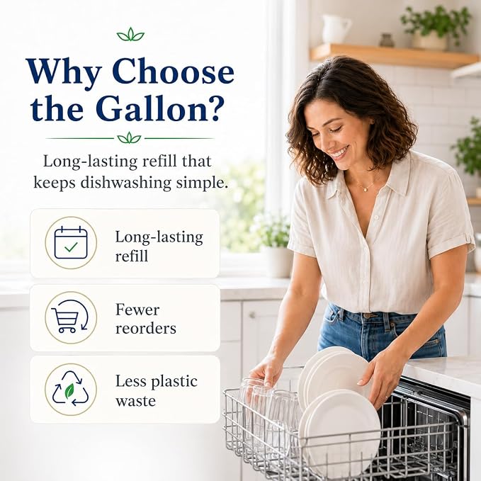 Ginger Lily Farms Plant-Based Dishwasher Detergent Gel, Lavender Chamomile Scent, 1 Gallon (128 Fl Oz) Refill, Eco-Friendly, 100% Vegan & Cruelty-Free