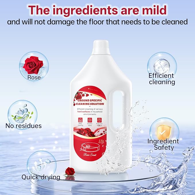 1 L Floor Cleaning Solution Rose Scent, Compatible with Roborock/Shark/Bissell/Swiffer/IRobot/Eufy Quick Drying Without Residue Suitable for All Robot Vacuums and Wet Dry Dual-Use Vacuum Cleaners