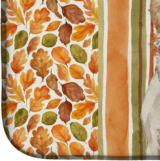Caroline's Treasures White with Tan Markings Russell Terrier Heirloom Fall Dish Drying Mat Absorbent Dish Drying Mat Pad for Kitchen Counter Dish Drainer Mat for Countertop, 14 x 21", Multicolor