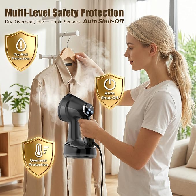 Vacuum Steamer for Clothes Handheld: 2500–3600Pa Adjustable Suction, No Leak & Stable Steam, Steaming & Ironing Portable Travel Garment Steamer, 400ml Tank, 4 Modes, 15s Heat-Up, 110-120V