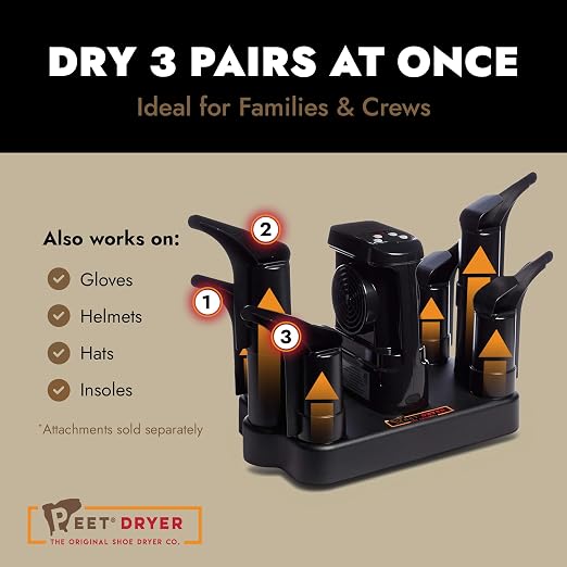 PEET Family Boot Dryer for 3 Pairs - Portable Electric Shoe Dryer for Ski Boots, Work Boots, Kids Shoes & Athletic Gear - Always-On, Silent, High Capacity - Made in USA