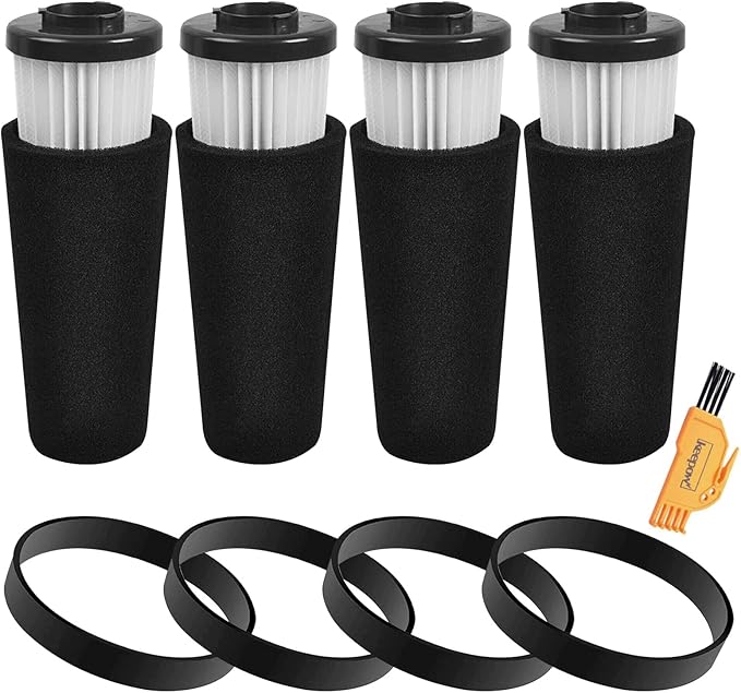 4 Pack F112 Filter Replacement & 4 Pack Style 5 Belt Compatible with Dirt Devil UD70161, UD70167, UD70181, UD70185 Power Max Upright Vacuum