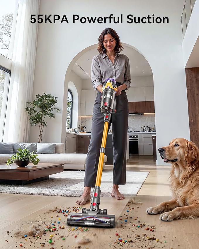 Cordless Vacuum Cleaner, Upgraded 55KPA 650W 70Mins Stick Vacuum with Hurricane Mode, Self-Standing, Touch Screen, 1.8L Dust Cup, Anti-tangle Wireless Vacumm, Vacuum Cleaners for Home/Pet Hair/Carpets