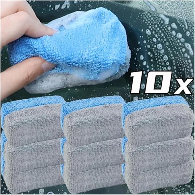 Microfiber Car Wash Sponge Wax Applicator Pads Car Paint Care Polishing Pads Polishing Sponges Auto Detailing Sponge Eraser(10Pcs Blue Gray)