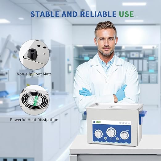 DK SONIC Industrial Ultrasonic Cleaner 4L 120W, Ultrasonic Jewelry Cleaner with Power Adjustable Function, Timer and Heater for Coins, Glasses, Necklaces, Watches Cleaning(Include Basket)